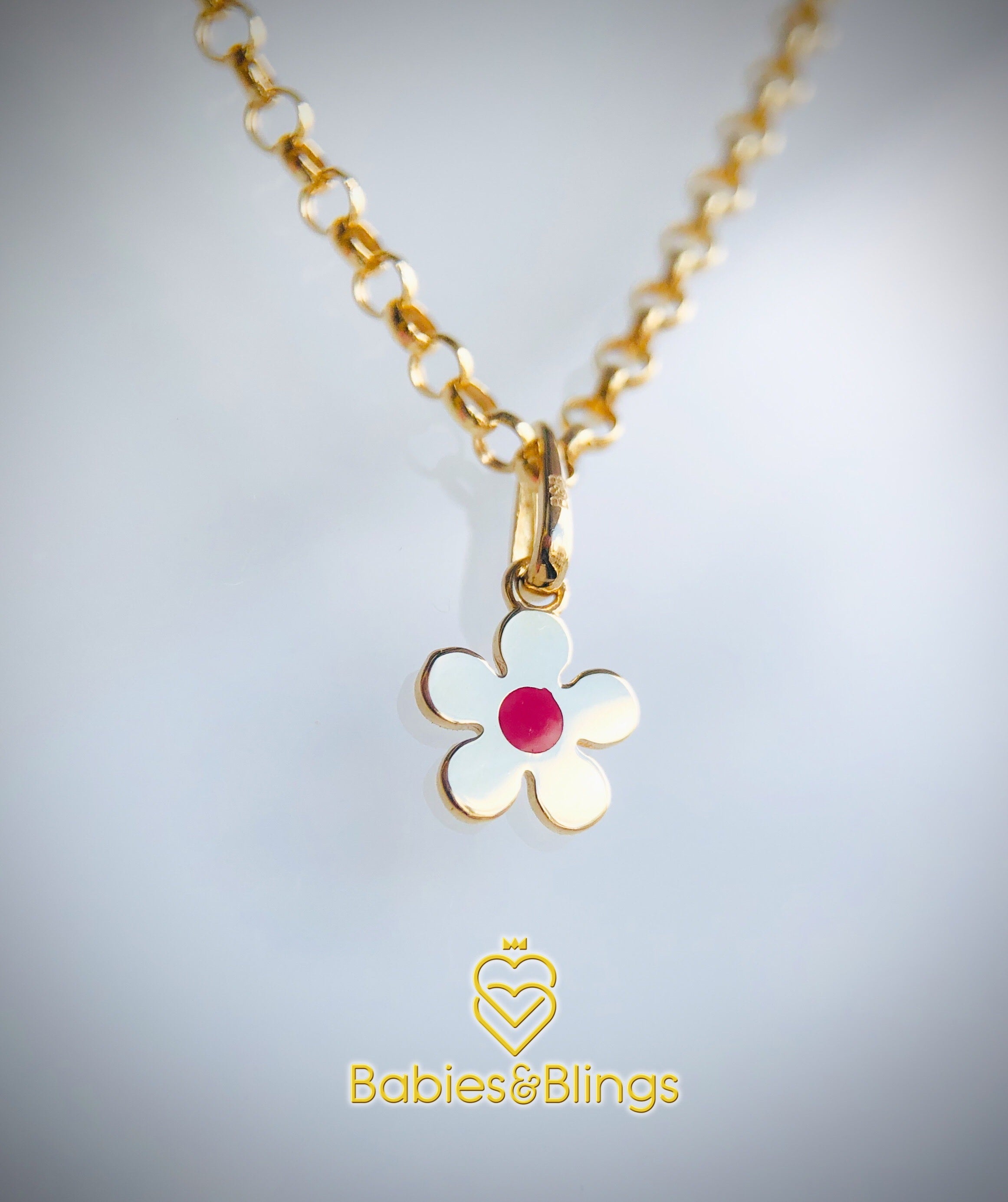 18k Gold Garden Fresh Flower Pendant in 14 inches Rolo / Tauco Chain Necklace