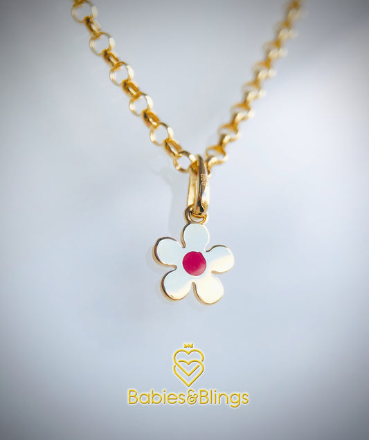 18k Gold Garden Fresh Flower Pendant in 14 inches Rolo / Tauco Chain Necklace