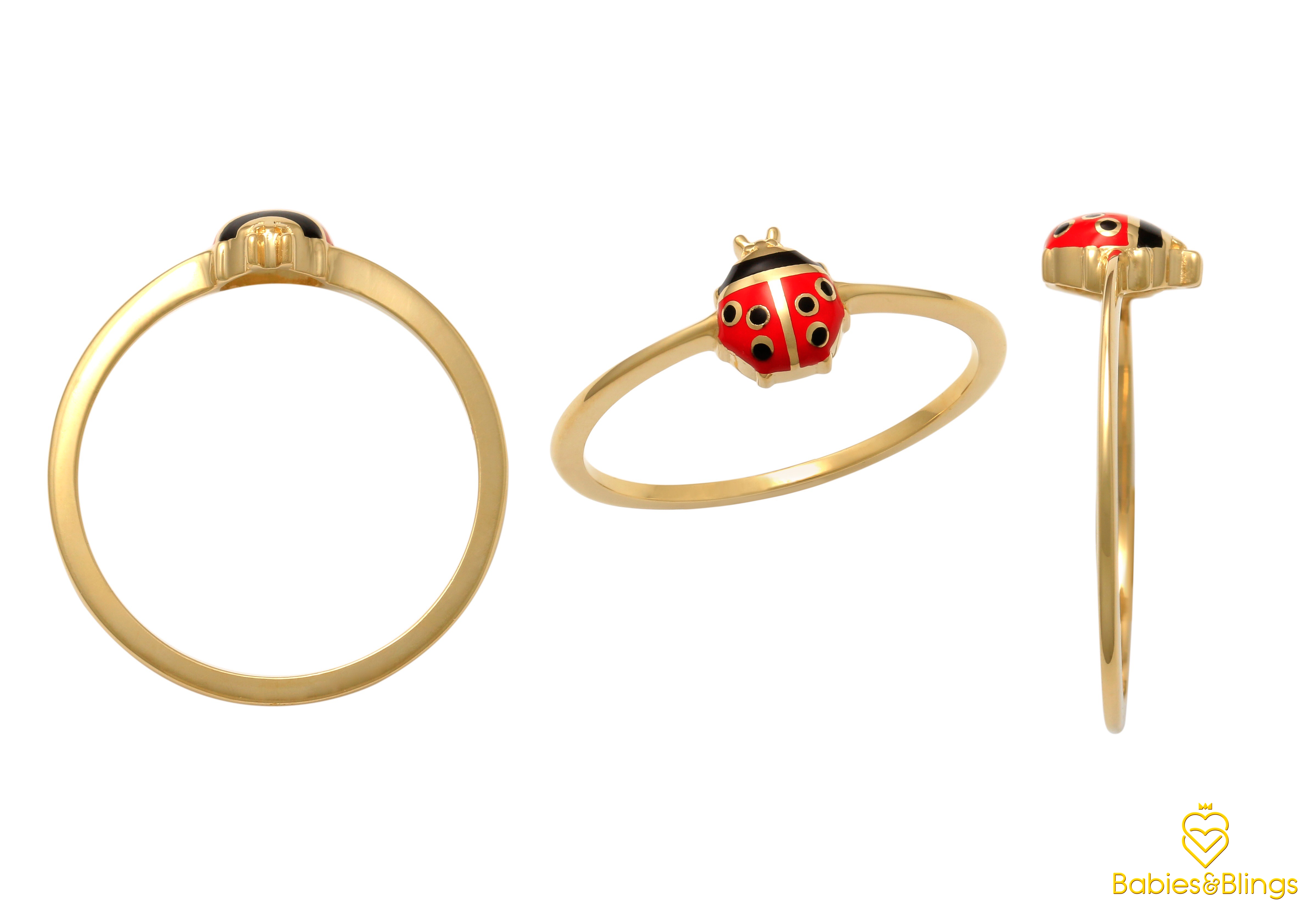 18K Gold Ladybug Ring with Enamel Detail for Babies & Kids | Available in 3 sizes