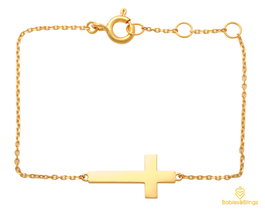 18k Gold Guiding Cross Bracelet for Babies & Kids | 13cm length with 2 cm extension