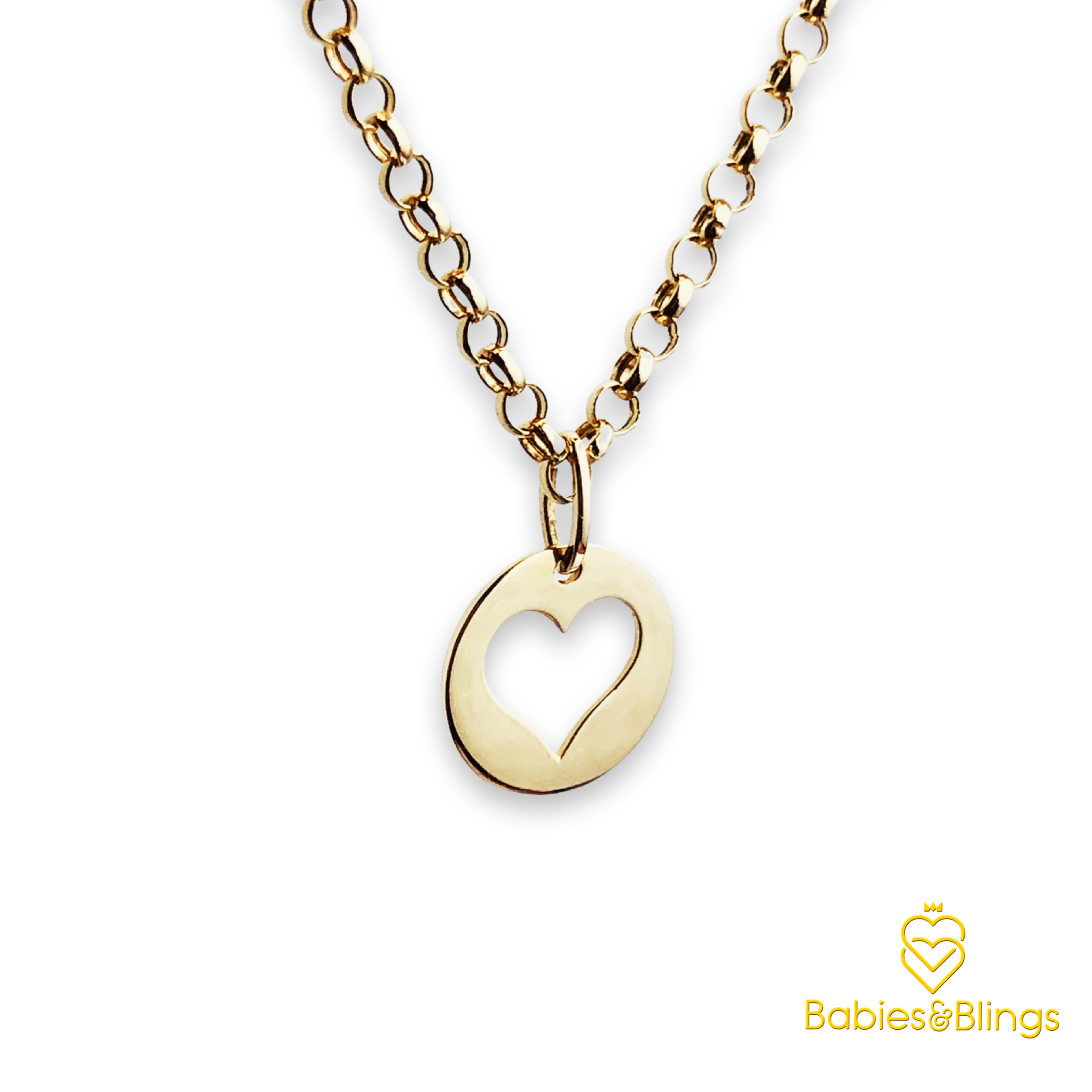 18k Gold Sweetheart Pendant in 14 inches Rolo / Tauco Chain Necklace