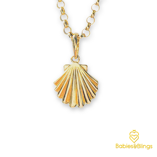 18k Gold Seashell Pendant in 14 inches Rolo / Tauco Chain Necklace