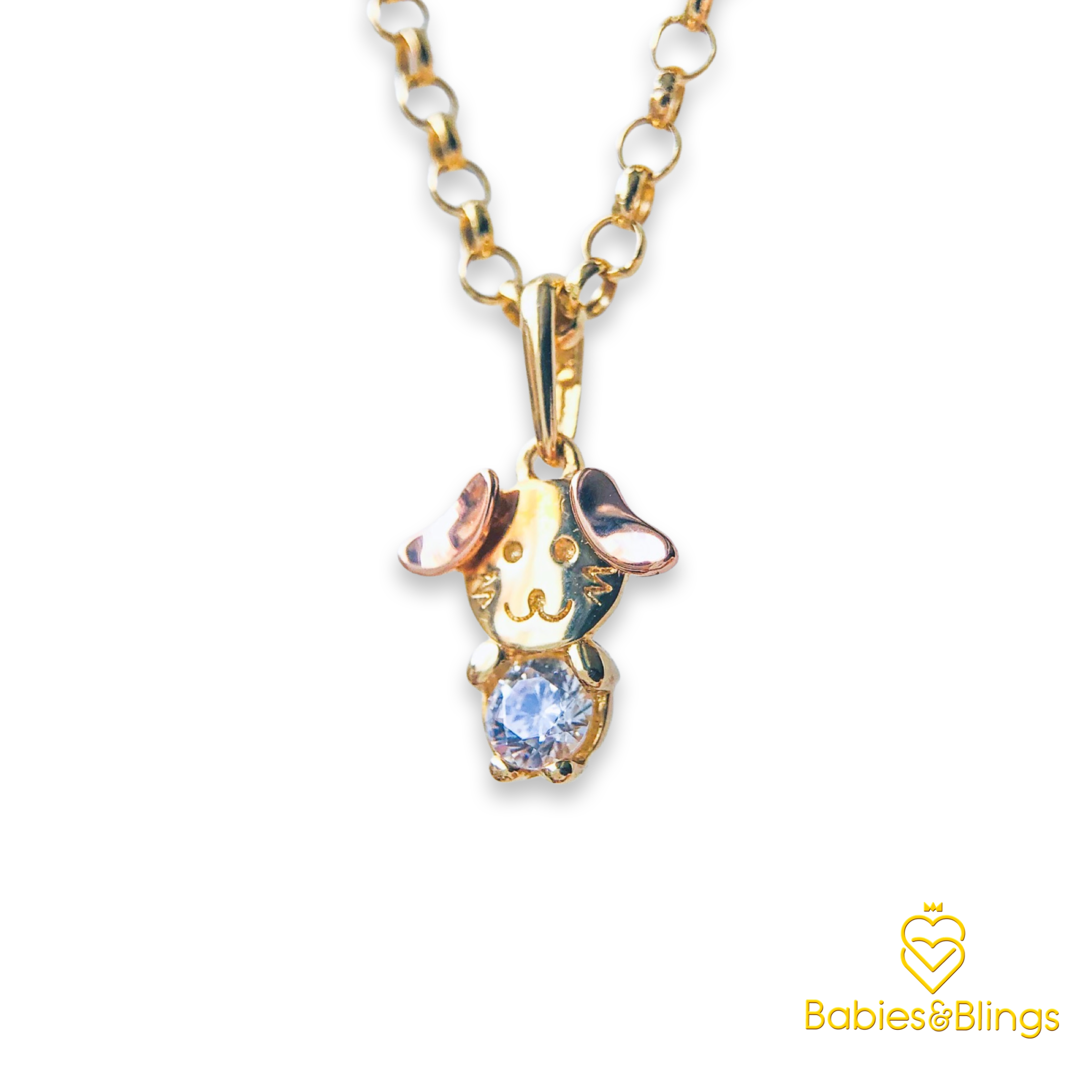 18k Gold Furbaby Pendant in 14 inches Rolo / Tauco Chain Necklace