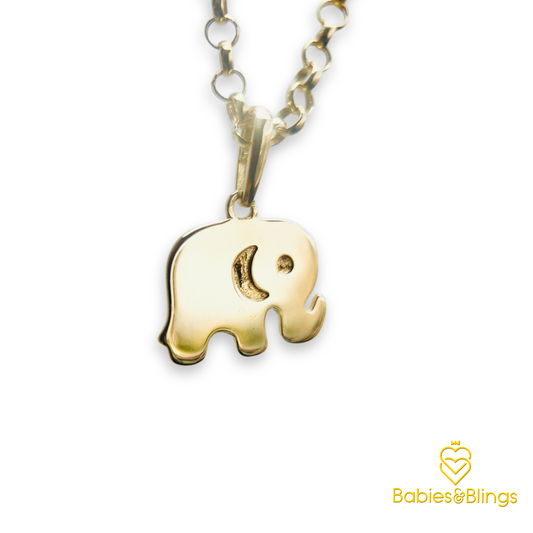 18k Gold Elegant Elephant Pendant in 14 inches Rolo / Tauco Chain Necklace