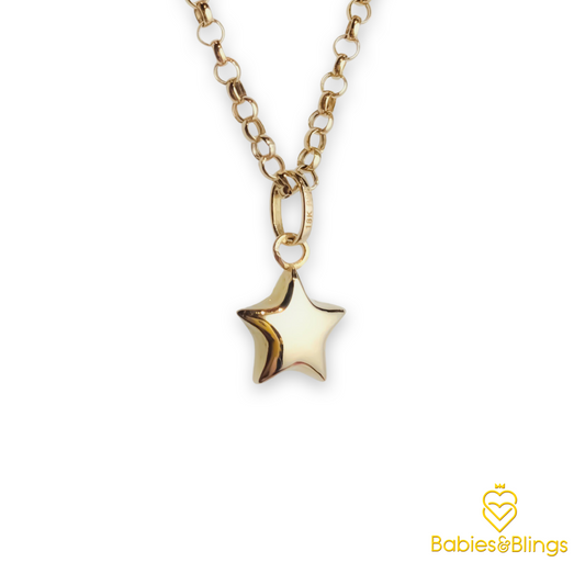 18k Gold Eastern Star Pendant in 14 inches Rolo / Tauco Chain Necklace
