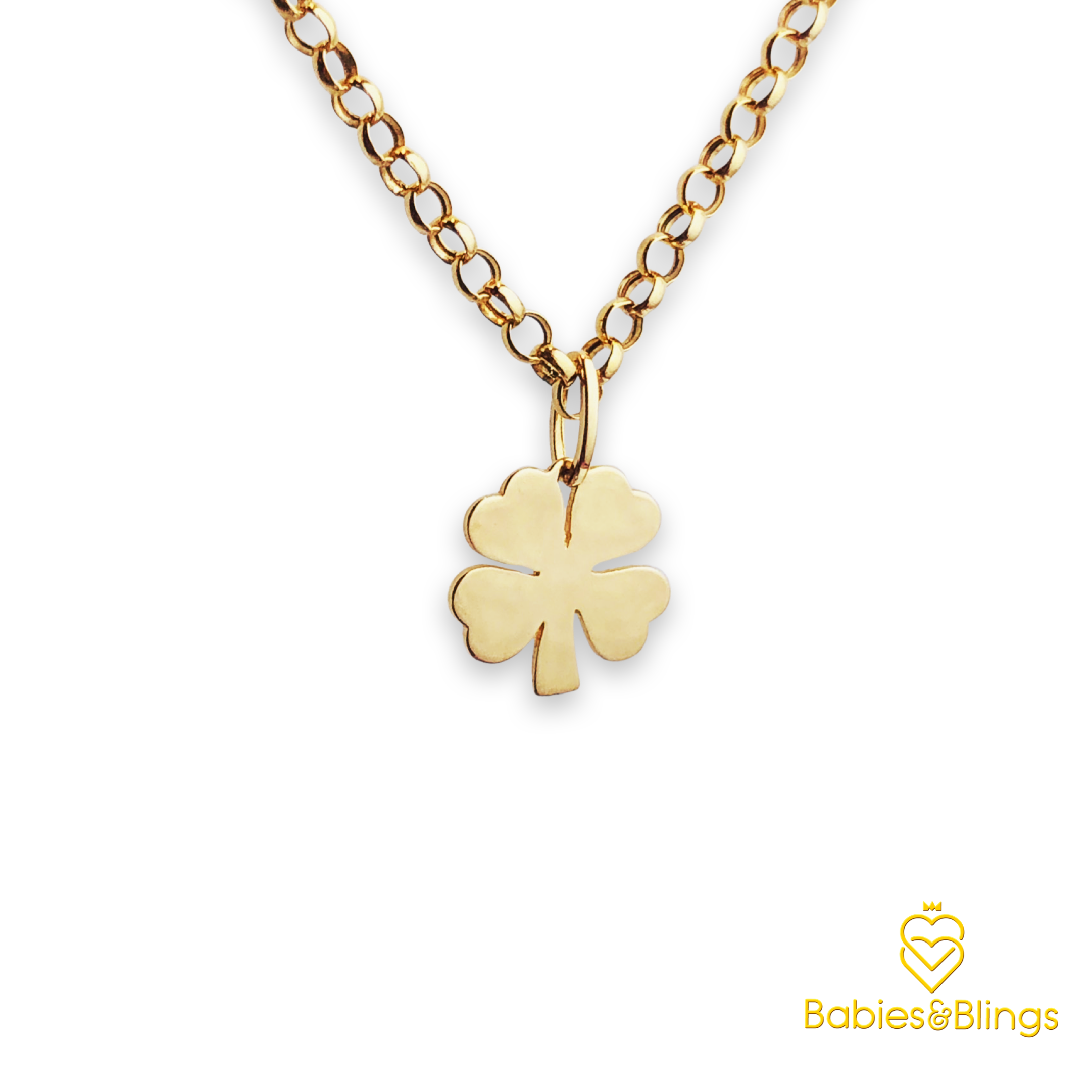 18k Gold Magical Clover Pendant in 14 inches Rolo / Tauco Chain Necklace