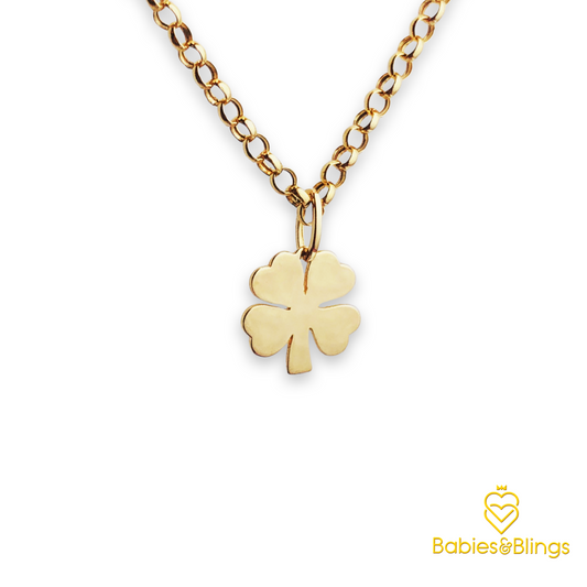 18k Gold Magical Clover Pendant in 14 inches Rolo / Tauco Chain Necklace