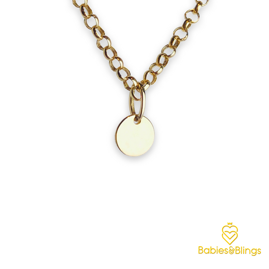 18k Gold Coin Pendant in 14 inches Rolo / Tauco Chain Necklace