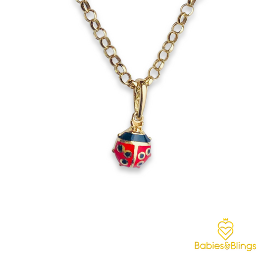 18k Gold Curious Lady Bug Pendant in 14 inches Rolo / Tauco Chain Necklace