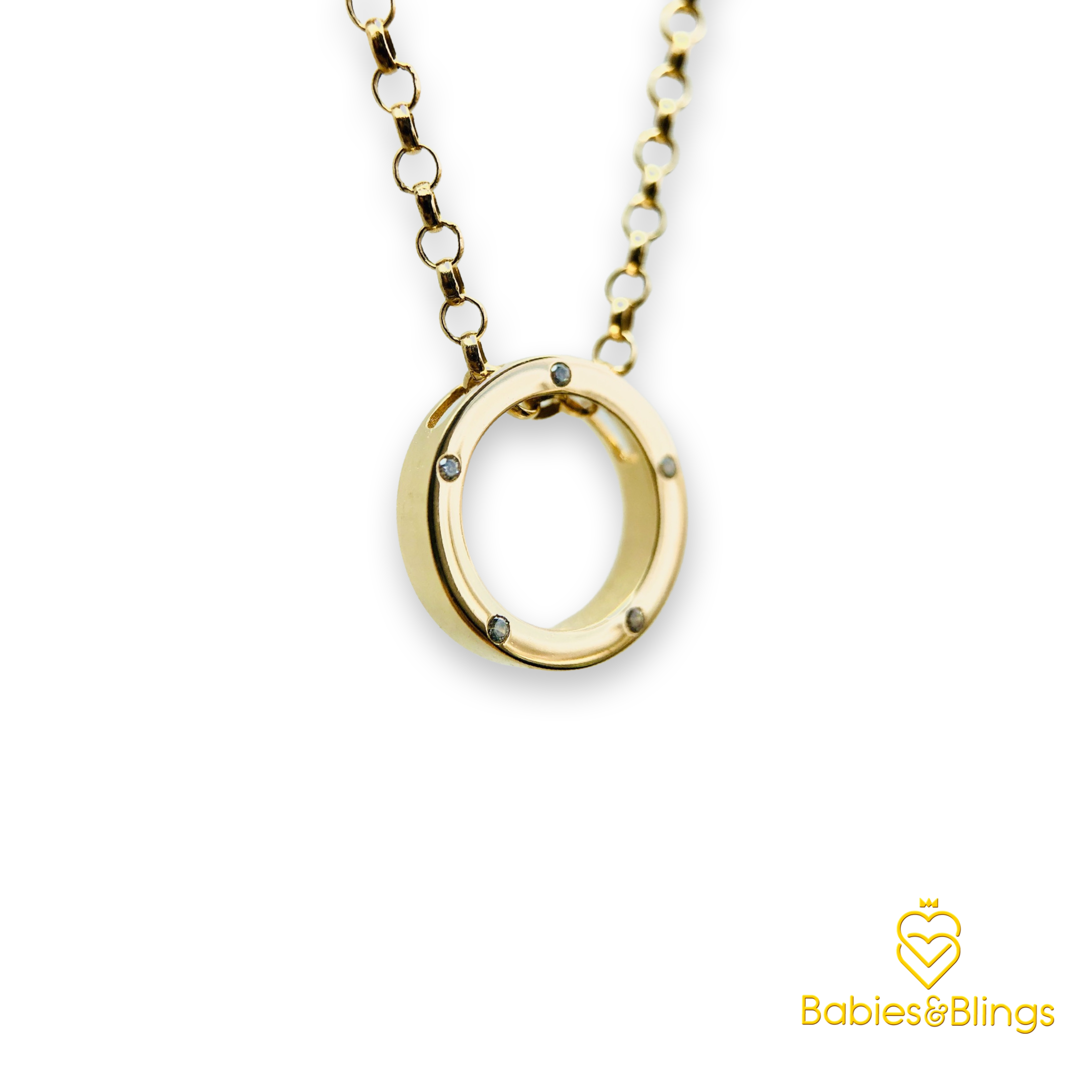 18k Gold Infinity with Cubic Zirconia Pendant  in 14 inches Rolo / Tauco Chain Necklace
