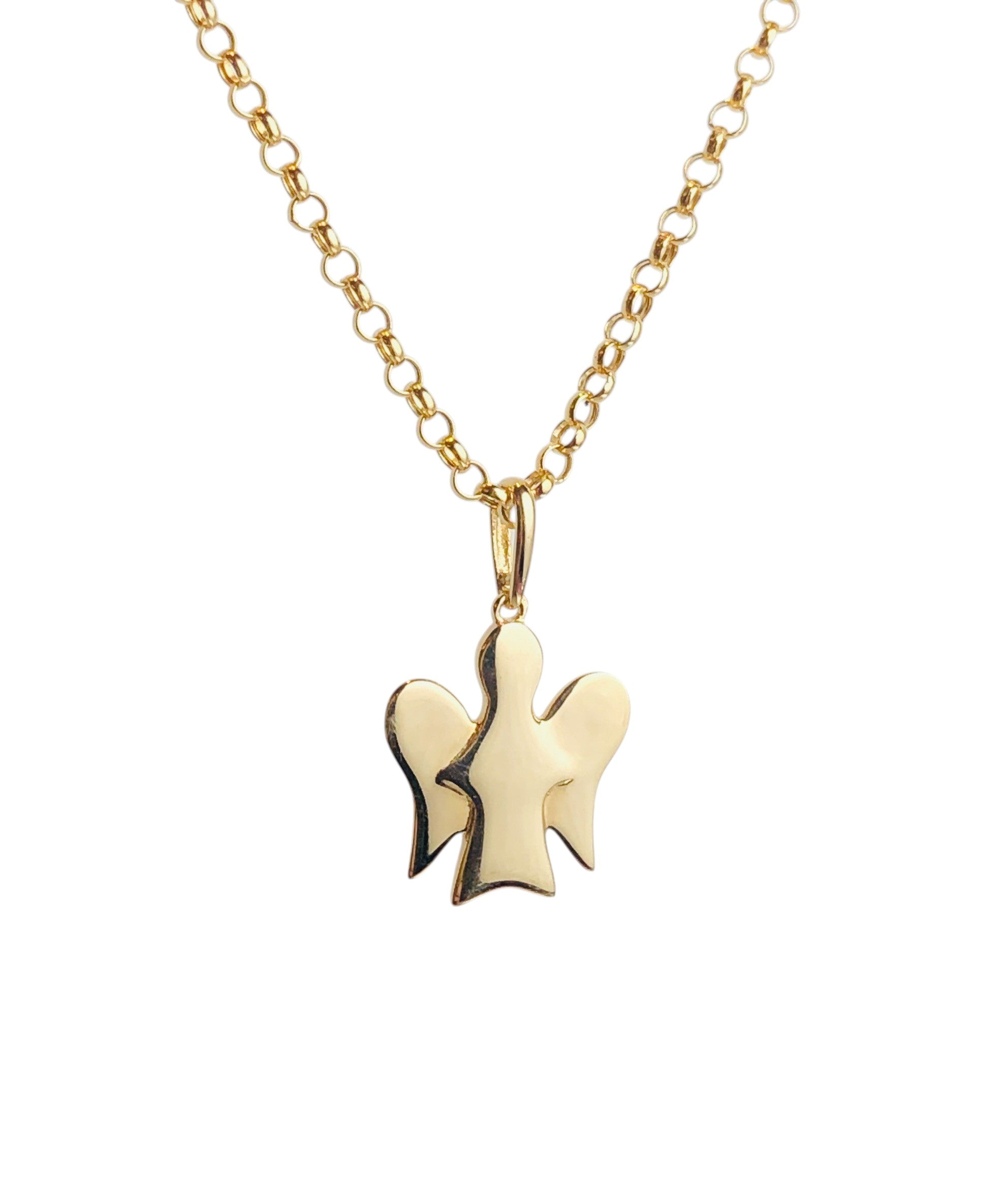 Babies and Blings 18k yellow gold angel pendant on Tauco chain necklace, ideal for children ages 1-10.