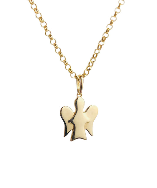 Babies and Blings 18k yellow gold angel pendant on Tauco chain necklace, ideal for children ages 1-10.