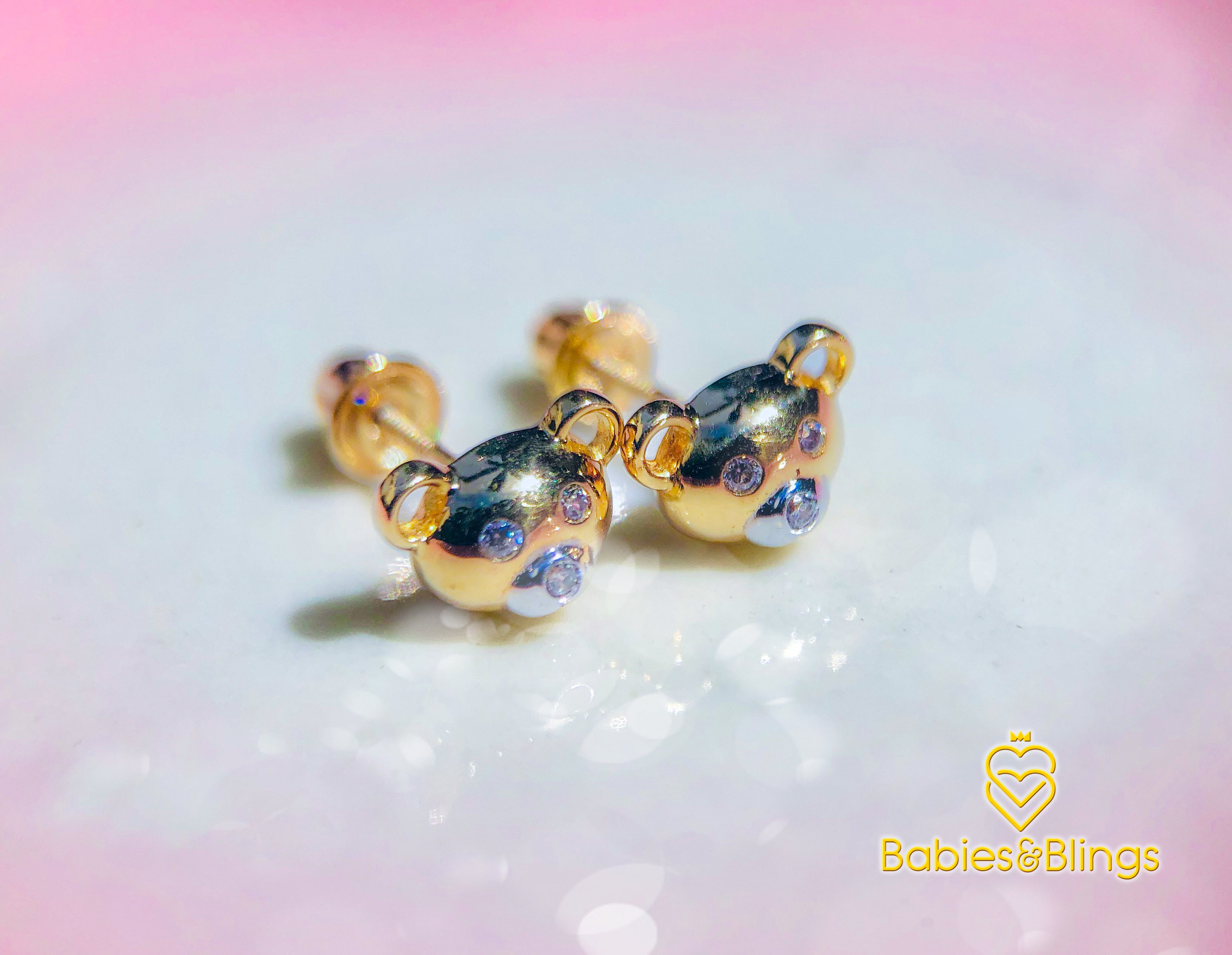 18k Gold Baby Bear with Screwback Lock