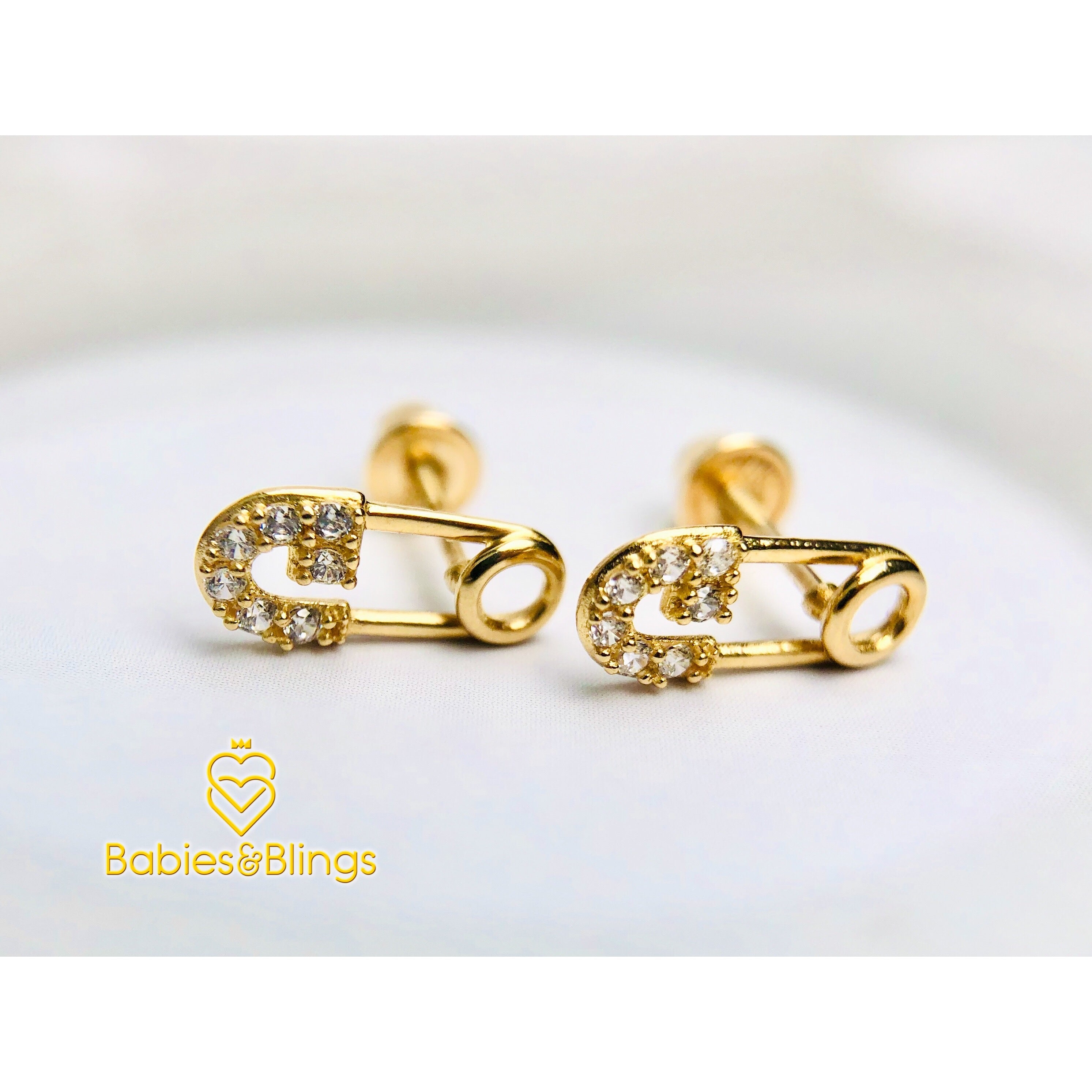 18k Gold Safety Pin Earrings with Screwback Lock
