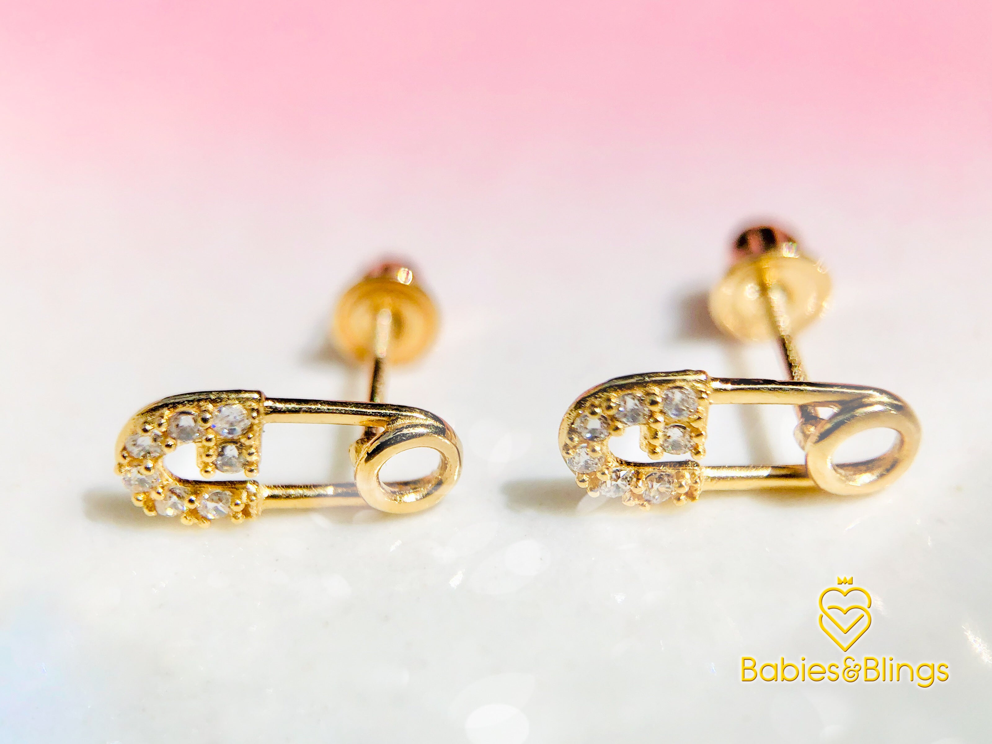 18k Gold Safety Pin Earrings with Screwback Lock